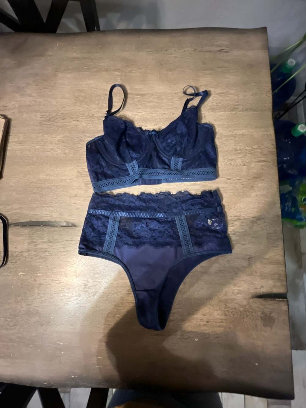 Dark blue lace, high waisted lingerie set